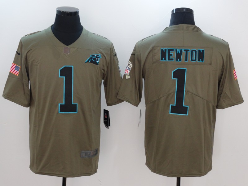 Men Carolina Panthers #1 Newton Nike Olive Salute To Service Limited NFL Jerseys